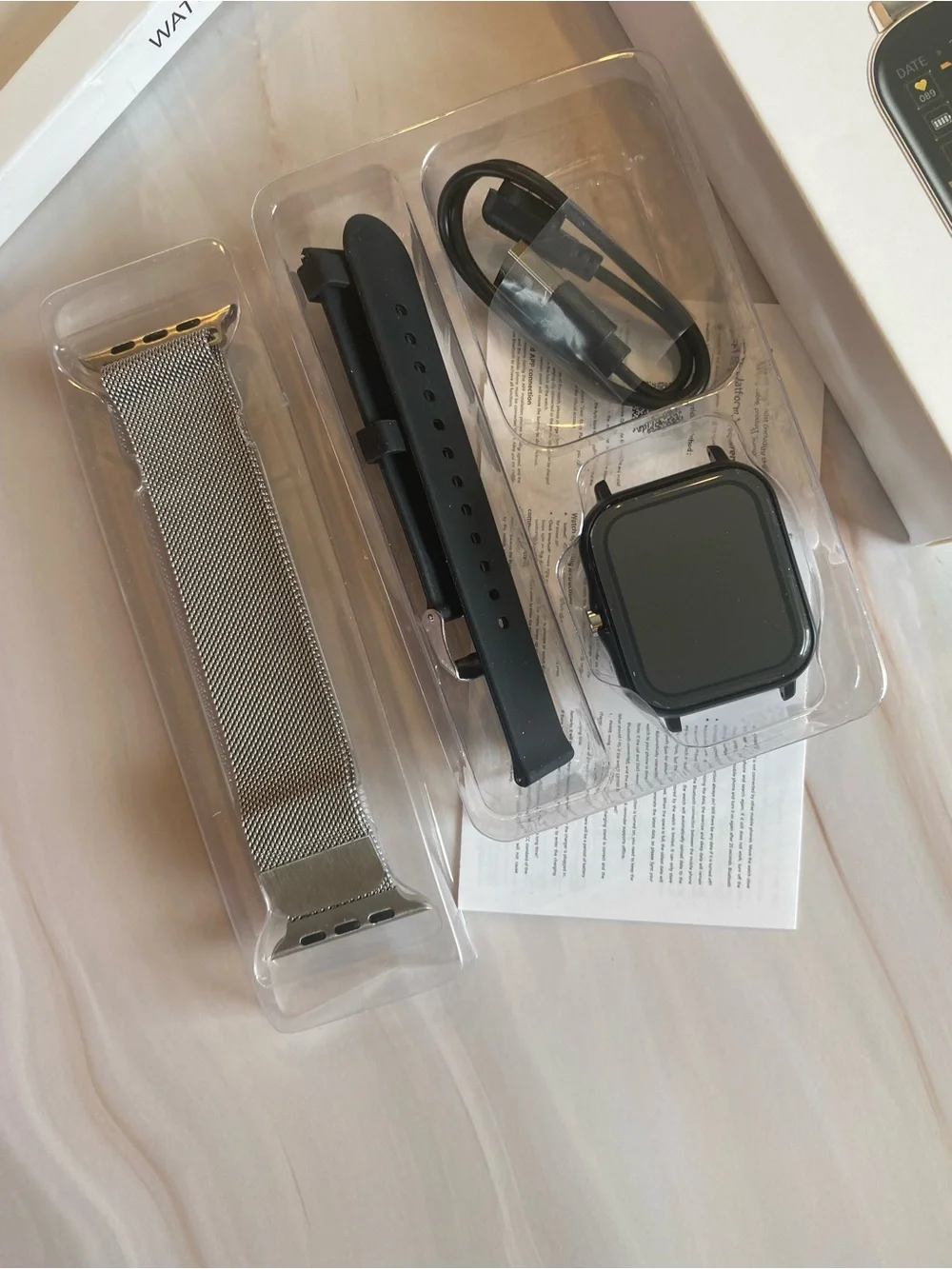 Smart Watch with Black Strap and Silver Magnetic Mesh Band Bundle